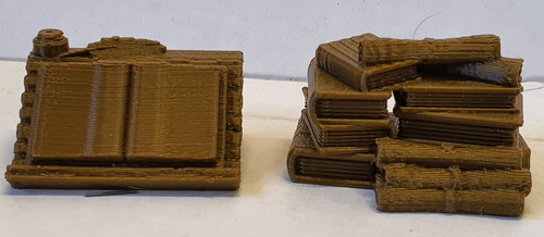 Writing Stand and Large Stack of Books and Scrolls