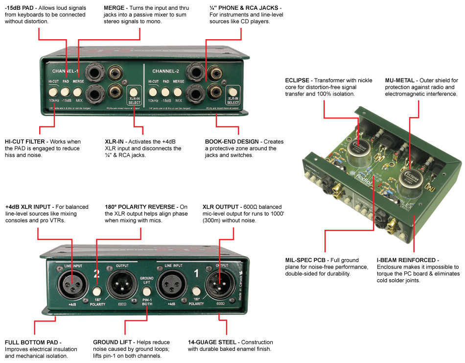Stereo Direct Boxes Radial Engineering JDI Duplex Stereo Passive Direct Box