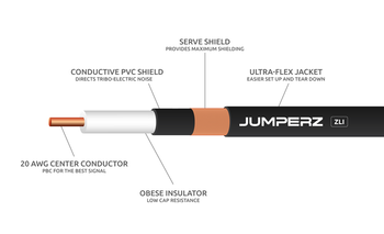 JUMPERZ Studio Instrument Cable - Right Angle 1/4" TS to Straight JUMPERZ Studio Instrument Cable - Right Angle 1/4" TS to Straight