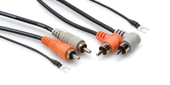Hosa Stereo Interconnect Dual RCA to Dual Right-angle RCA with Ground Wire Hosa Stereo Interconnect Dual RCA to Dual Right-angle RCA with Ground Wire