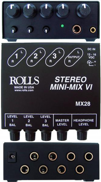 Rolls MX28 Mini-Mix VI 3 CH Stereo Mixer