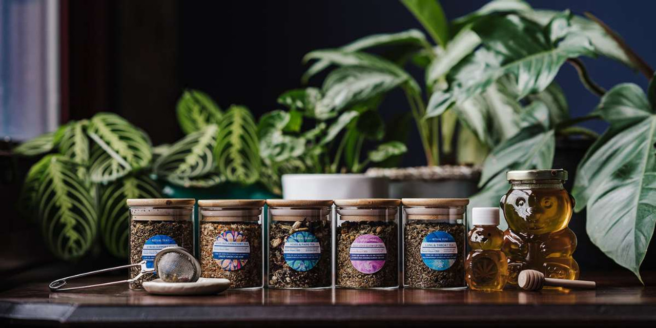Ritual Teas from Urban Apothecary made with organic herbs to help with sleep, stress, pain and immune support