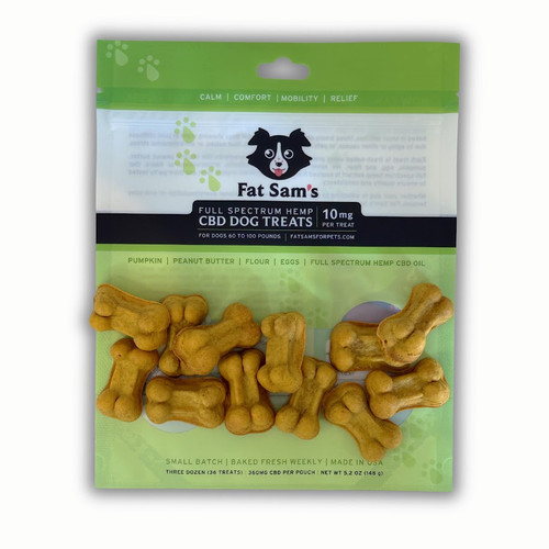 3 Dozen 10mg Fat Sam's Pumpkin Peanut Butter CBD Dog Treats. For dogs 60 to 100  pounds.