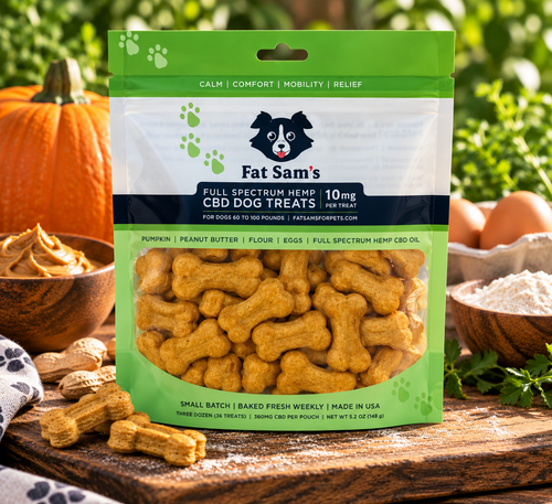 3 Dozen 10mg Fat Sam's Pumpkin Peanut Butter CBD Dog Treats. For dogs 60 to 100  pounds.