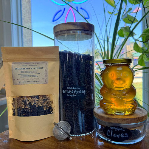 A natural way to boost your immune system and stay healthy year-round. Our Elderberry Syrup Kit is made with organic elderberries, cinnamon, ginger and cloves. Pair with our CBD infused honey for extra benefit and ease.