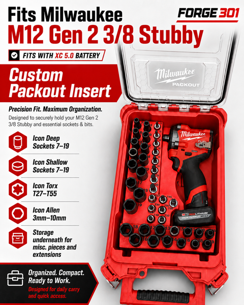 Milwaukee Packout Insert for M12 FUEL 3/8" Stubby 2562-20 + ICON Metric Socket Sets