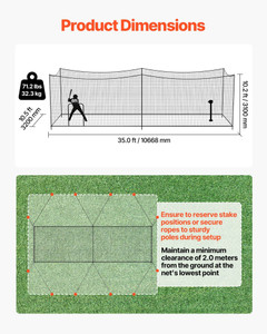 Baseball Batting Cage, 35.0 x 10.5 x 10.2 FT Freestanding Portable Batting Cage, Hitting Cages with E415-FXZTKWTG35YCK22M0001V0