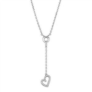 3W425 - Rhodium Brass Necklace with AAA Grade CZ  in Clear A874-3W425