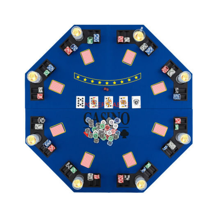 8-Player Foldable Poker Table Top with Carrying Bag-Blue B593-UY10155