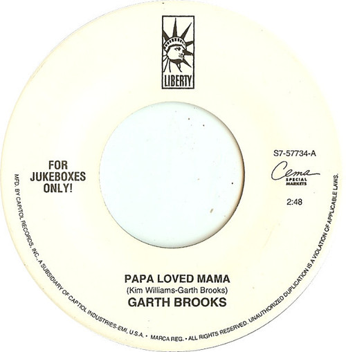 Garth Brooks-"Papa Loved Mama" b/w "New Way to Fly"  Original  JUKEBOX 45rpm
