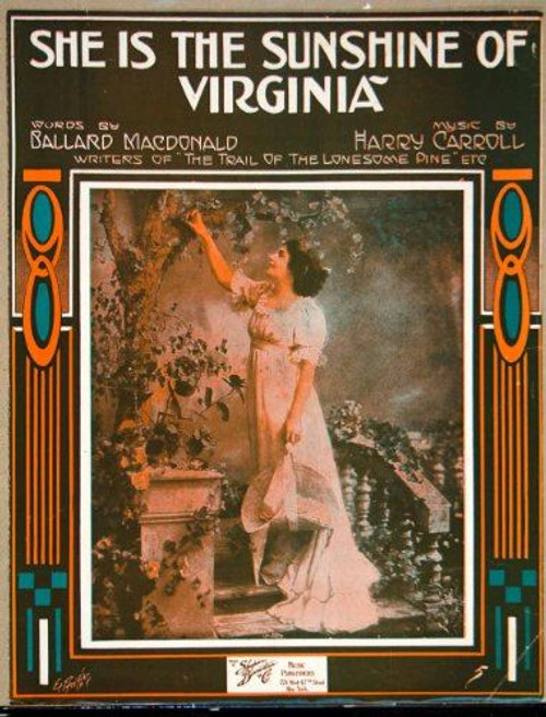 1916 Sheet Music She Is the Sunshine of Virginia Edward H. Pfeiffer Art Nouveau 