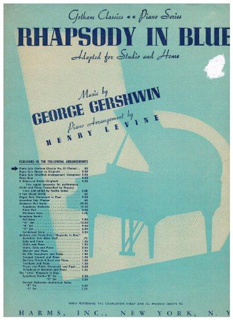 RHAPSODY IN BLUE. By George Gershwin. Adapted for Studio and Home. Paraphrased a