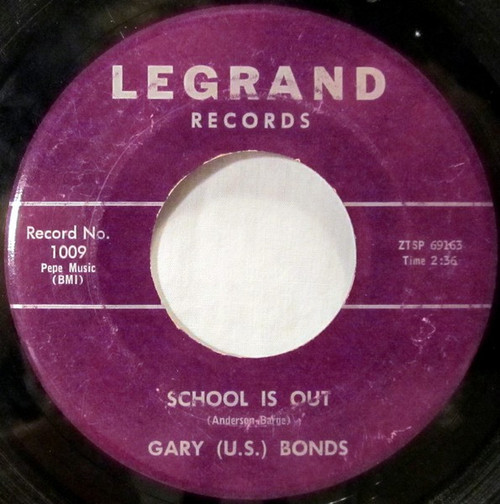 Gary U.S. Bonds-"School Is Out/Trip to The Moon" 1961 Original 45rpm LEGRAND