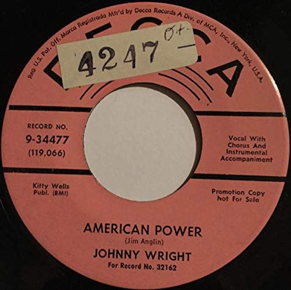 Johnny Wright-"American Power" 1967 PROMO 45rpm EXCELLENT Vietnam War