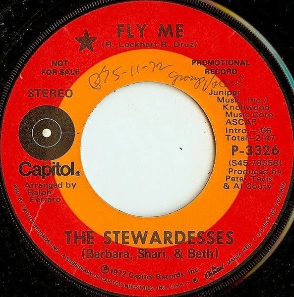 The Stewardesses (Barbara, Shari & Beth)-"Fly Me" 1972 AIRLINES PROMO 45rpm