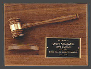 9" x 12" Solid Walnut Plaque with a Walnut Gavel and a Walnut Half Sounding Block 9" x 12" Solid Walnut Plaque with a Walnut Gavel and a Walnut Half Sounding Block