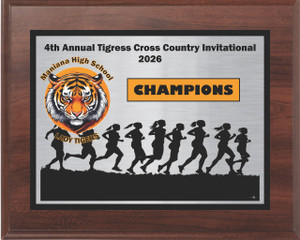 Cherry Finish Sports Plaque with Colored Logo and Text Cherry Finish Sports Plaque with Colored Logo and Text