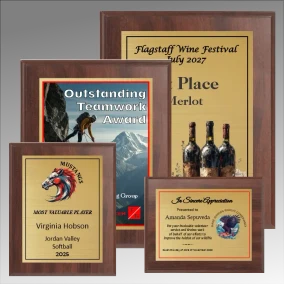 Digitally Color Printed Brushed Gold Plate on Cherry Finish Plaque