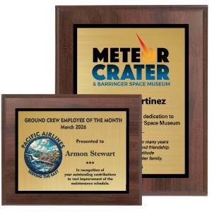 Digitally Color Printed Gold Plate on Cherry Finish Plaque with  background plate