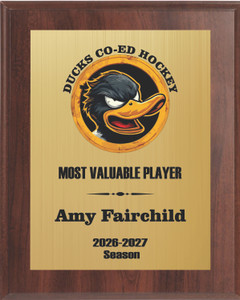 Cherry Finish Sports Plaque, Colored Logo/Art and Text Cherry Finish Sports Plaque, Colored Logo/Art and Text
