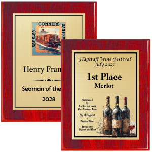 Rosewood Piano Finish Plaque with Gold Plating and Colored Logo/Art