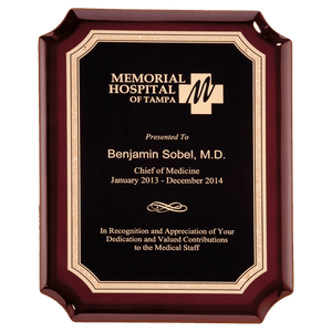 Rosewood High Gloss Plaque with Black Gold Florentine Border Plate Rosewood High Gloss Plaque with Black Gold Florentine Border Plate