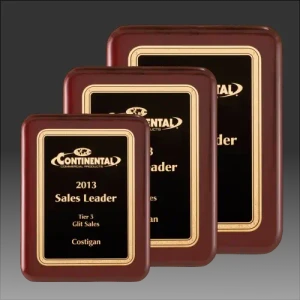 Rosewood Piano Finish Plaque with Textured Black/Gold Florentine Border Laser Plate