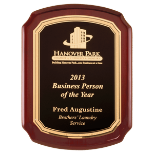 Rosewood Piano Finish Plaque with Textured Black/Gold Florentine Border Plate Rosewood Piano Finish Plaque with Textured Black/Gold Florentine Border Plate