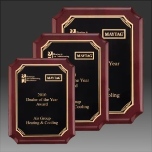 Rosewood Piano Finish Plaque with Gold Border Black Plate