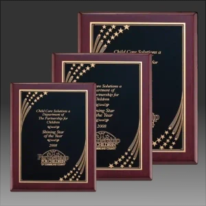 Rosewood Piano Finish Plaque with Gold Florentine Star Border Plate