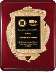 Rosewood Piano Finish Plaque with Metal Gold Scroll Frame Casting and Black Plate - 11" x 15" - P5473