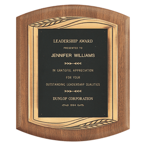 American Walnut Plaque with Antique Bronze Finish Frame Casting and Black Brass Personalization Plate - 11 1/2" x 14" American Walnut Plaque with Antique Bronze Finish Frame Casting and Black Brass Personalization Plate - 11 1/2" x 14"