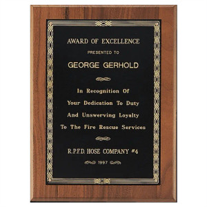 Jewelers Black/Gold Border Plate on an American Walnut Plaque