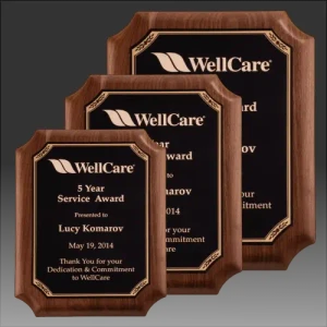 American Walnut Plaque with Gold Border Black Plate