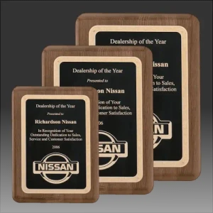Premium Walnut Piano Finish Plaque with Gold Florentine Border