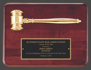 Rosewood Piano Finish Plaque with a Gold Electroplated Gavel - 9" x 12" Rosewood Piano Finish Plaque with a Gold Electroplated Gavel - 9" x 12"