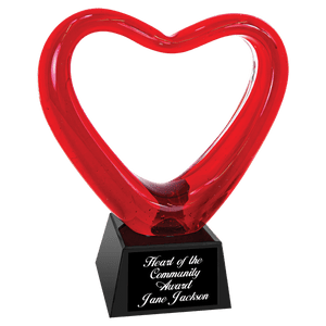 Red Heart Art Glass with Black Base - 6 1/2" Red Heart Art Glass with Black Base - 6 1/2"