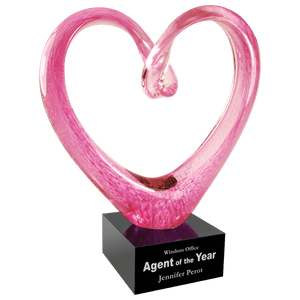 Pink Glass Heart with Black Base - 9" Pink Glass Heart with Black Base - 9"
