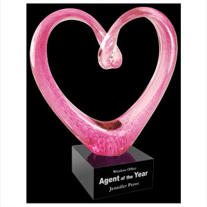Pink Glass Heart with Black Base