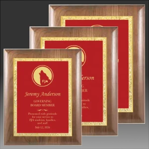 Premium Walnut Plaque with Red Florentine Border Designer Plaque Plate