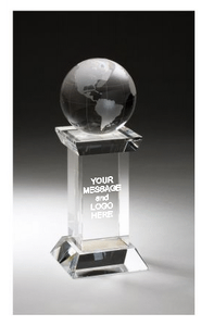 Globe Tower Crystal Award - 8 1/4" Globe Tower Crystal Award - 8 1/4"