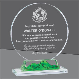Green "Peaks" Circle Crystal Award