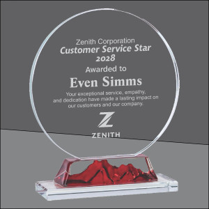 Red "Peaks" Circle Crystal Award