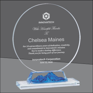 Blue "Peaks" Circle Crystal Award