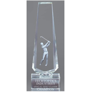 Crystal Tower Golf Trophy with 3D Male Golfer