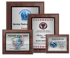 Digitally Color Printed Brushed Silver Plate on Cherry Finish Plaque - PX2820
