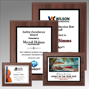 Digitally Color Printed White Plate on Cherry Finish Plaque