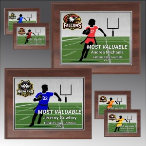 Digitally Color Printed Flag Football Cherry Finish Plaque