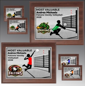 Digitally Color Printed Volleyball Cherry Finish Plaque