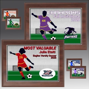 Digitally Color Printed Soccer Cherry Finish Plaque